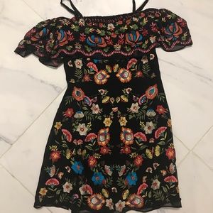 Alice and Olivia Black Floral Ruffle Dress